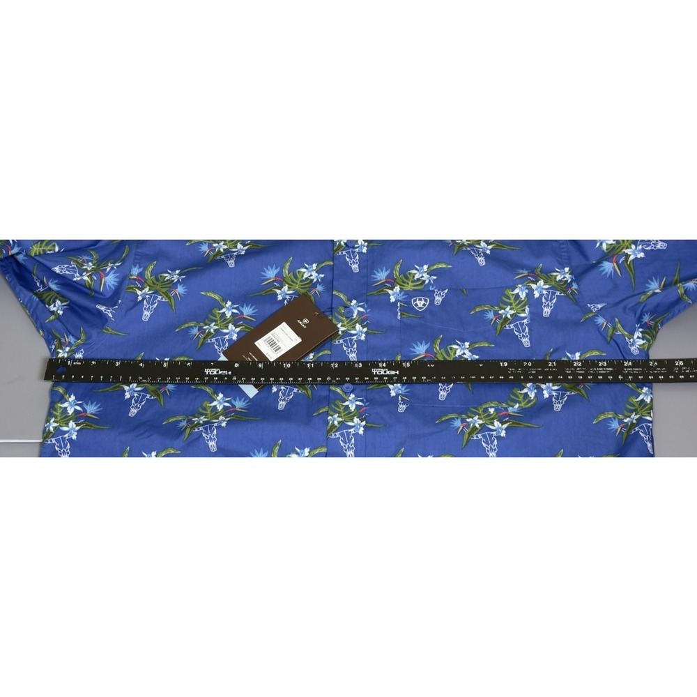 ARIAT L Large Logan Classic Fit Shirt Long Sleeve Blue Animal Skull Floral Print - Picture 6 of 7